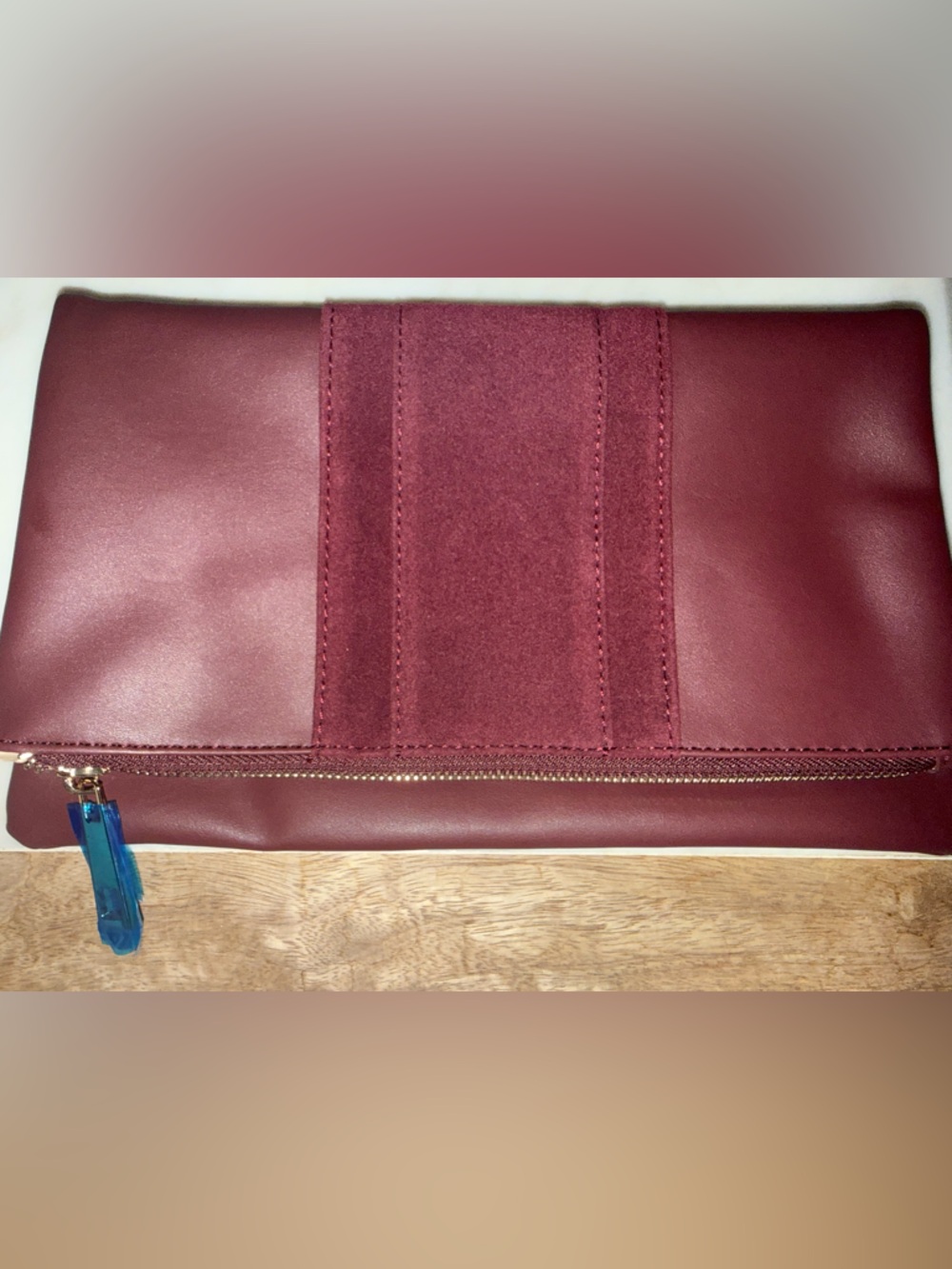Womens Burgundy Leather Zip Pouch Clutch